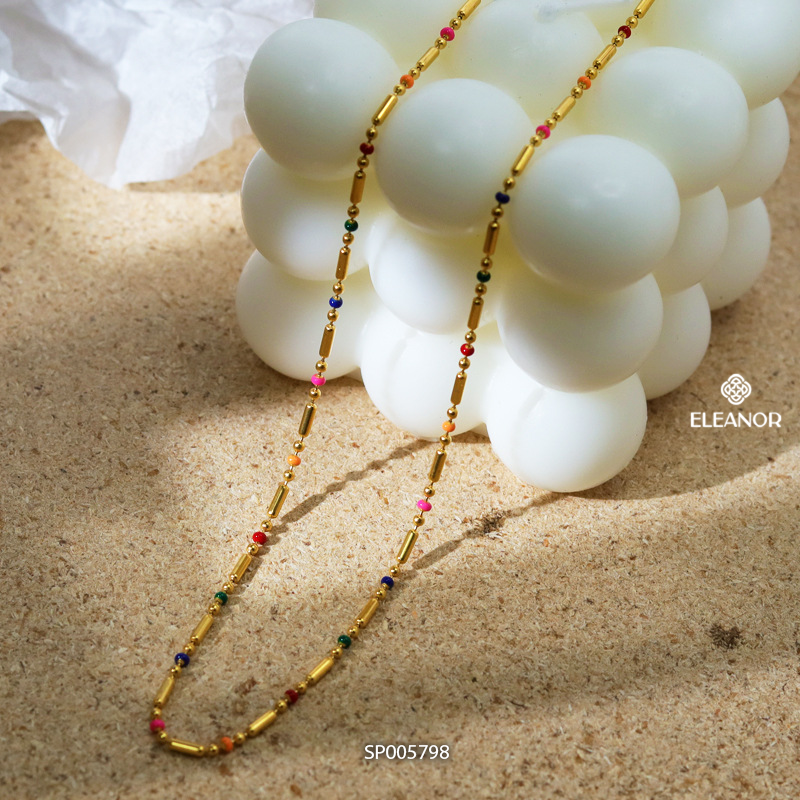 Dây chuyền nữ titan Eleanor Accessories đính hạt nhiều màu phụ kiện trang sức 5797