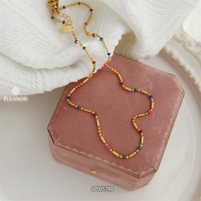 Dây chuyền nữ titan Eleanor Accessories đính hạt nhiều màu phụ kiện trang sức 5797