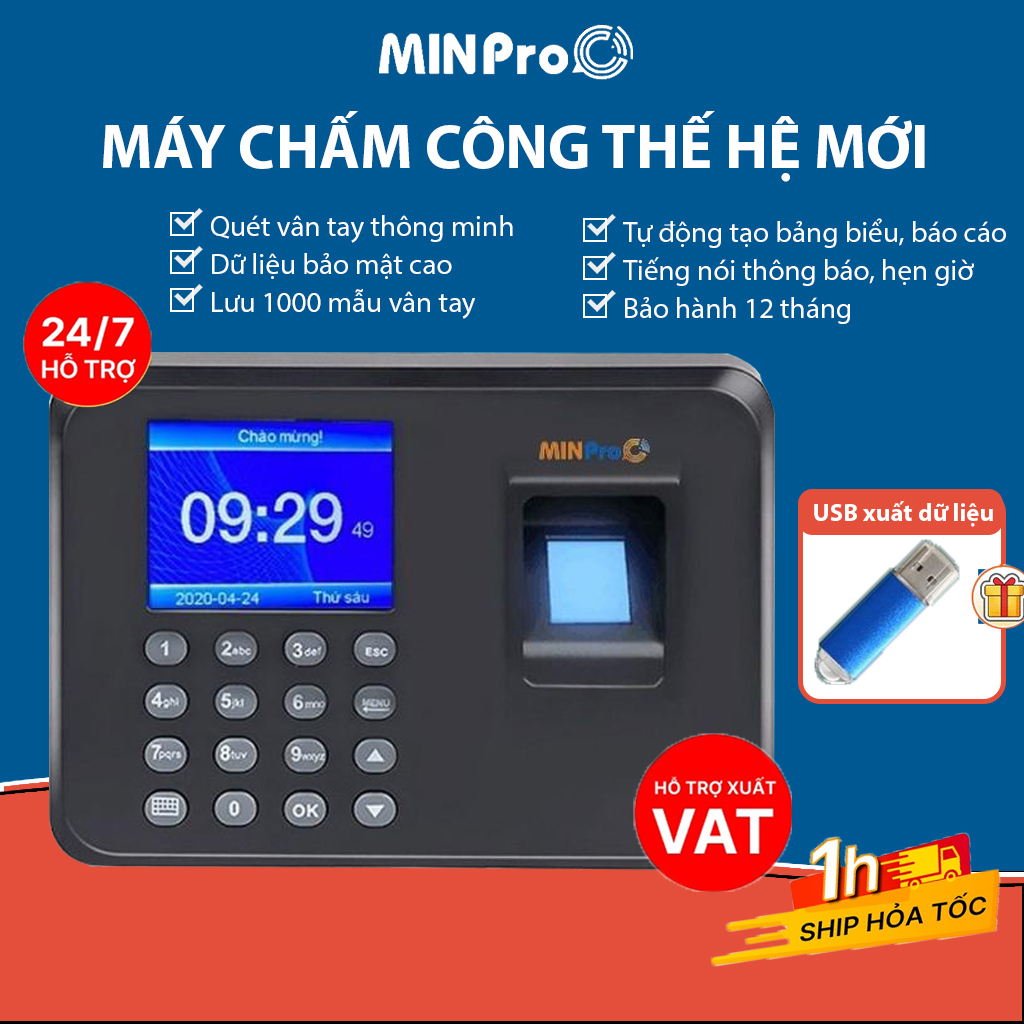 Máy chấm công vân tay MINPRO MF01 (Tặng USB quét dữ liệu cực nhanh) chính hãng 100%