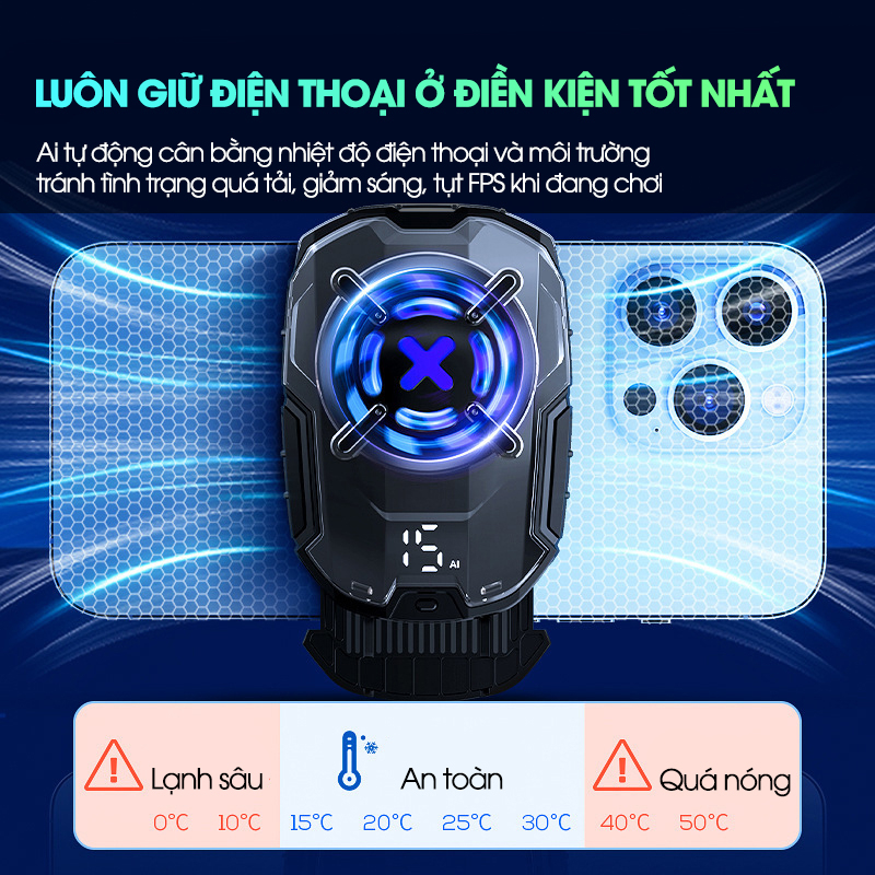 Quạt tản nhiệt điện thoại sò lạnh SIDOTECH DL16 công nghệ AI làm mát nhanh đèn led rgb gaming hiển thị nhiệt độ mobile