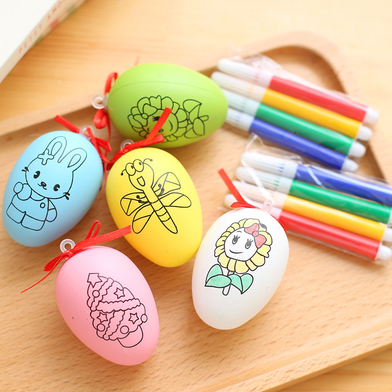 Combo 10 trứng tô màu kèm 10 bộ bút tô màu, đồ chơi tô màu cho bé
