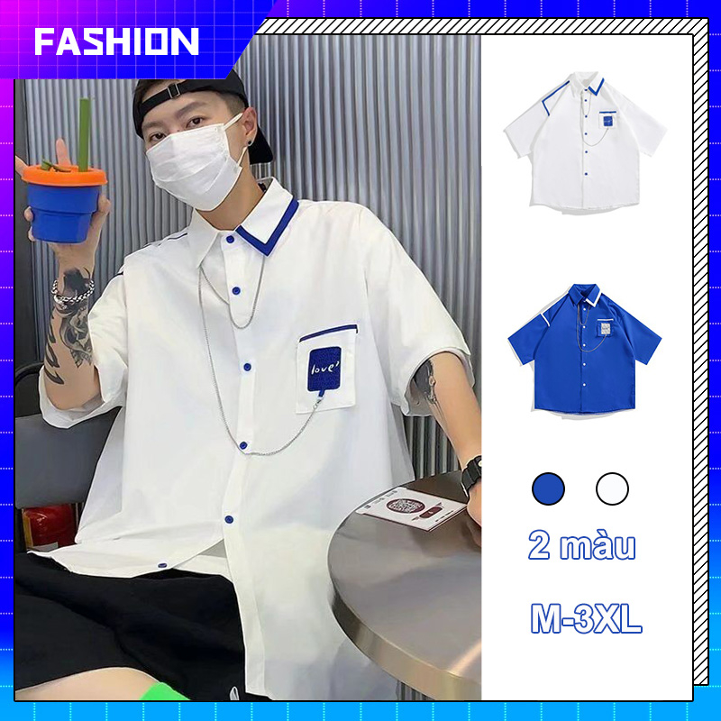 Áo Sơ Mi Tay Ngắn Mùa Hè Áo Sơ Mi Dây Xích Thời Trang Áo Sơ Mi unisex đồ đôi Áo Sơ Mi Phong Cách Hàn Quốc Mỏng Fashion áo sơ mi tay ngắn bigsize Sơ Mi tay ngắn kẻ sọc