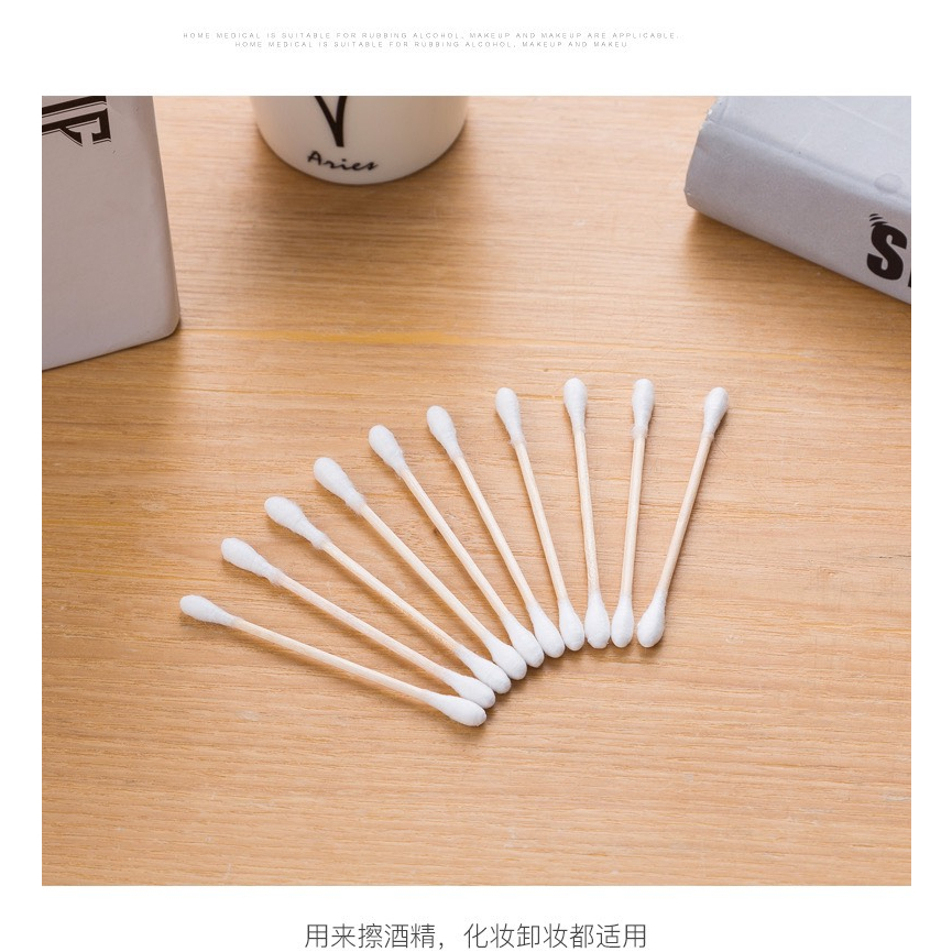 Tăm bông ngoáy tai,100 bông ráy tai thân gỗ khử trùng 2 đầu khử khuẩn an toàn khi sử dụng 88383