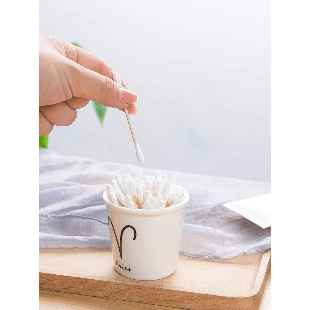 Tăm bông ngoáy tai,100 bông ráy tai thân gỗ khử trùng 2 đầu khử khuẩn an toàn khi sử dụng 88383