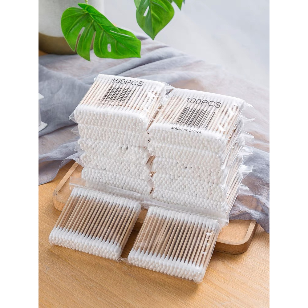 Tăm bông ngoáy tai,100 bông ráy tai thân gỗ khử trùng 2 đầu khử khuẩn an toàn khi sử dụng 88383