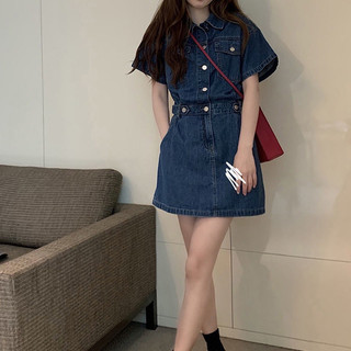(ORDER) Đầm Denim Tay Ngắn Dáng Chữ A Thời Trang Mùa Hè Phong Cách Hàn Quốc Cho Nữ