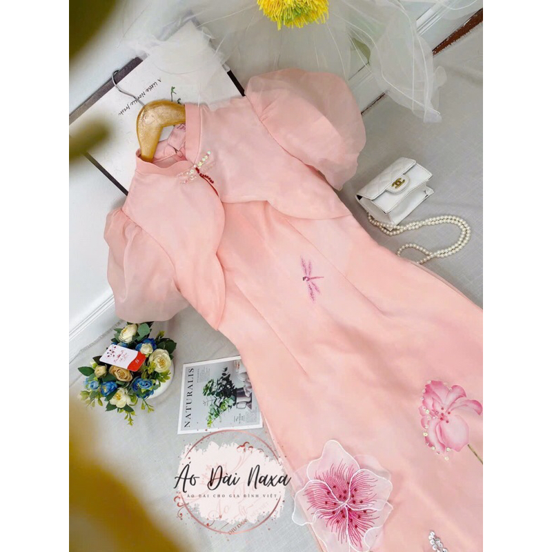 Áo dài Hoa tiên tay phồng- áo dài NAXA