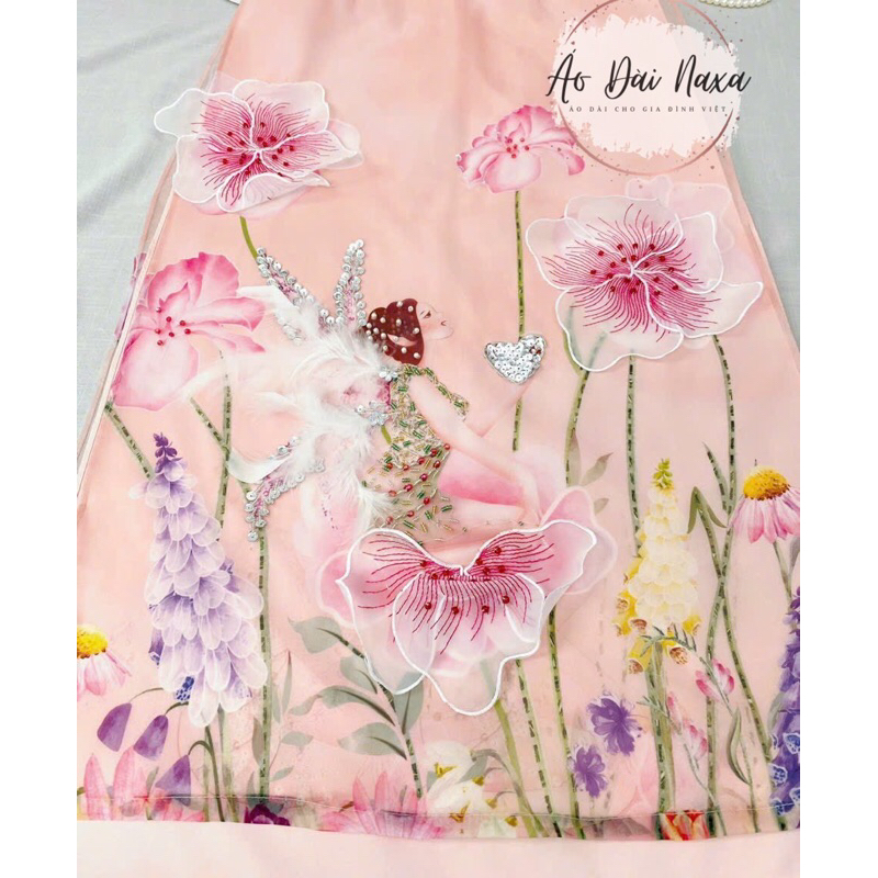Áo dài Hoa tiên tay phồng- áo dài NAXA