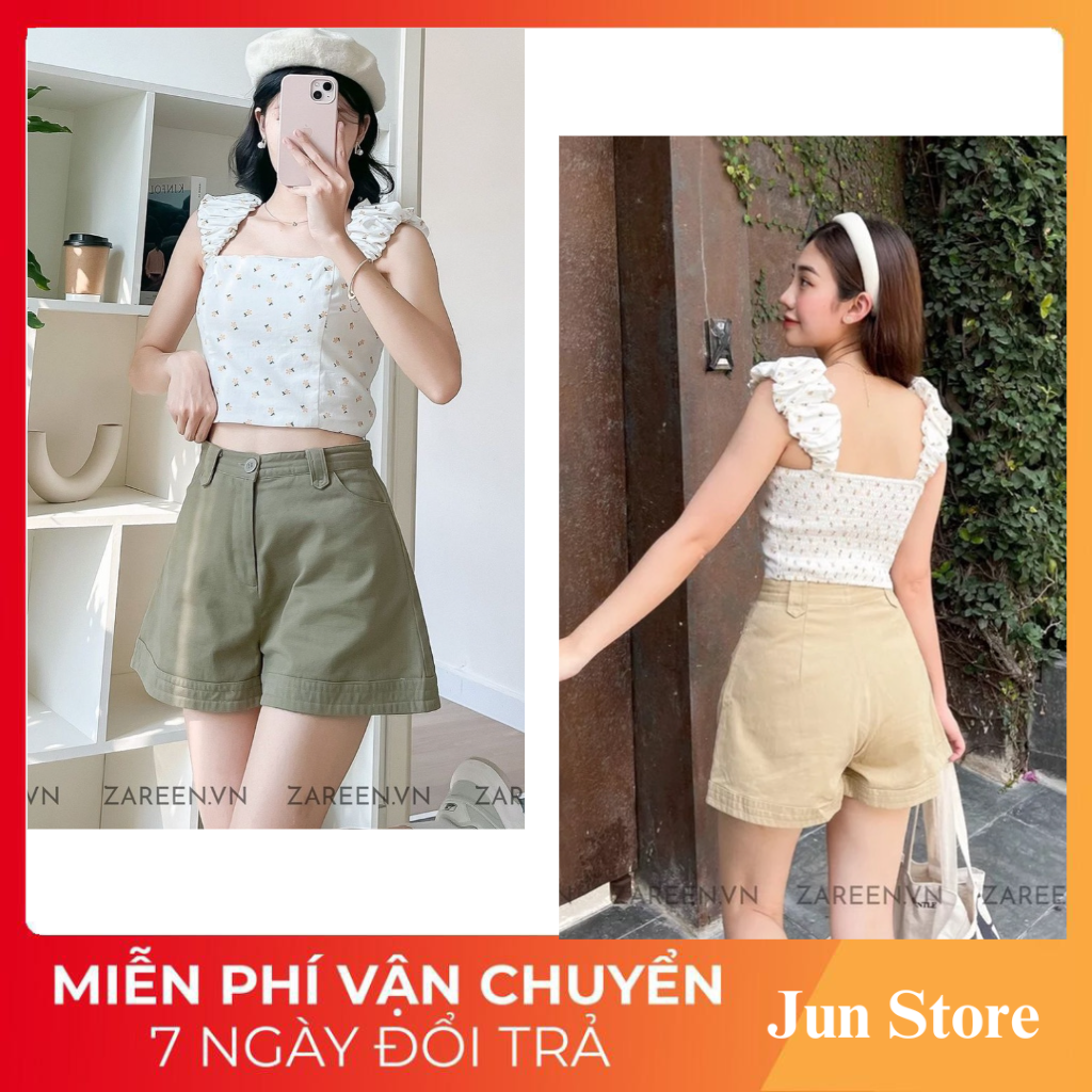 Quần short nữ ống rộng siêu hack dáng, chất kaki cotton siêu mềm Jun Store 6916
