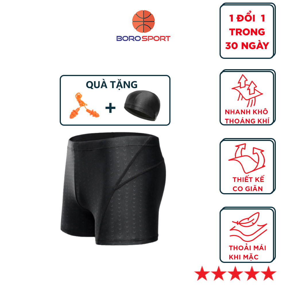 Quần bơi nam chống thấm nước thiết kế vảy cá mập Yesure kèm nón bơi và đồ bịt tai - Hàng Chính Hãng BORO SPORT