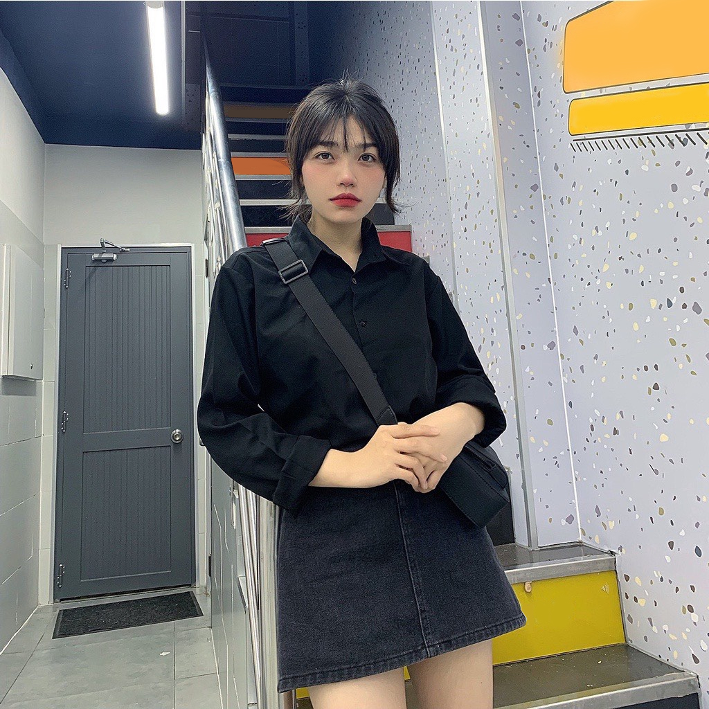 Áo Sơ Mi Nữ Form Rộng Unisex Dài Tay Trắng và Đen chất Cotton lụa Hàn mịn mát áo sơ mi nữ Oversize SM1 Hot Trend Hè 2023 | BigBuy360 - bigbuy360.vn