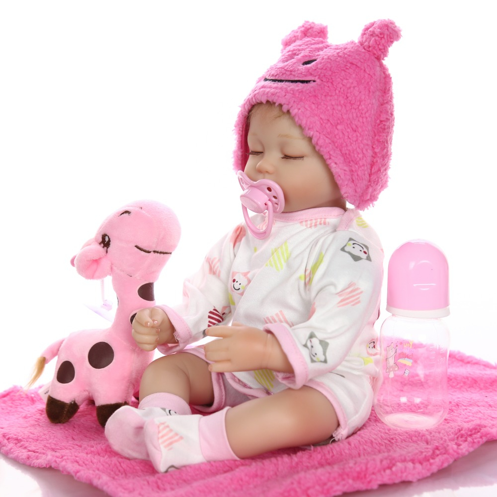 Búp Bê Tái Sinh Thân Gòn Mềm Mại Em Bé Ngủ Đông Áo Nón Hồng NPK 16 inch 40 cm Reborn Vinyl Doll PVN