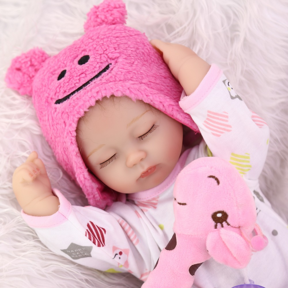 Búp Bê Tái Sinh Thân Gòn Mềm Mại Em Bé Ngủ Đông Áo Nón Hồng NPK 16 inch 40 cm Reborn Vinyl Doll PVN