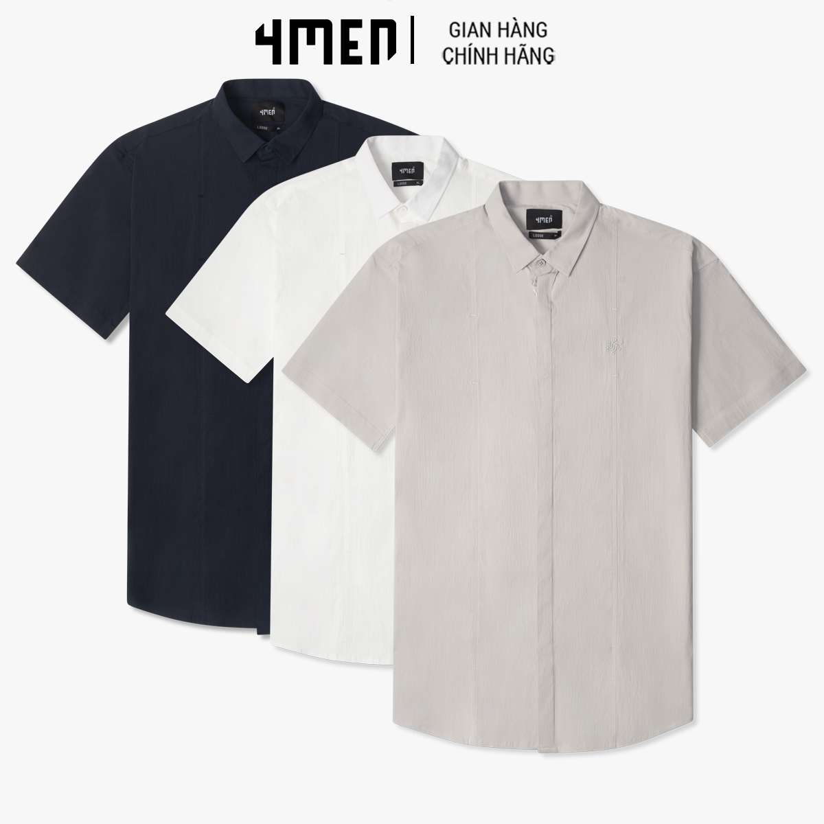 Áo Sơ Mi Nam Linen Gân Thêu Form Loose 4MEN SM135 cổ bẻ, tay ngắn, vải mềm mại, thấm mồ hôi, thoáng mát