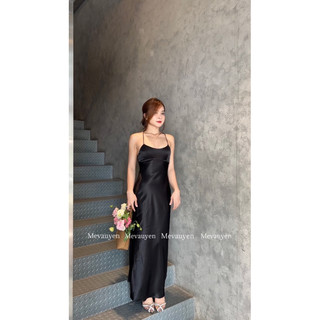 Đầm lụa dây đan lưng cổ tim (có mút) Mevauyen