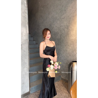 Đầm lụa dây đan lưng cổ tim (có mút) Mevauyen