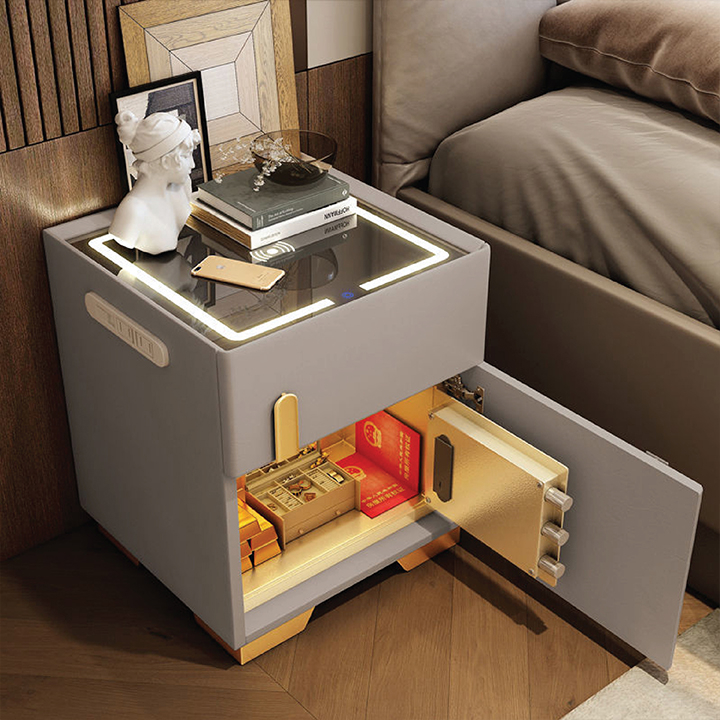 Tủ đầu giường kết hợp két sắt có cổng USB có sạc không dây, két sắt chống cháy cao cấp