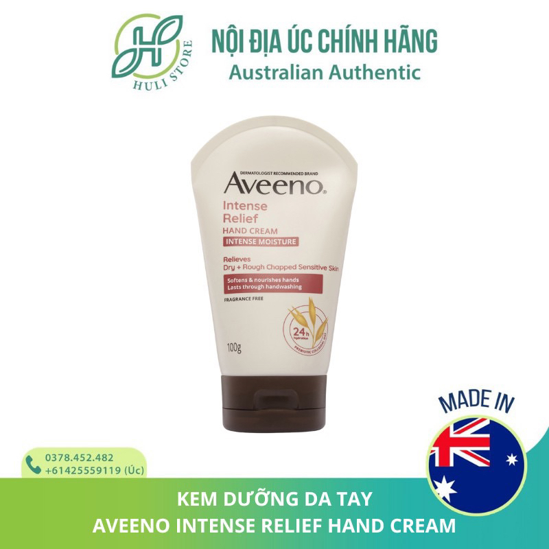 Kem dưỡng da tay từ yến mạch cấp ẩm 24 giờ Aveeno Intense Relief Hand Cream 100g