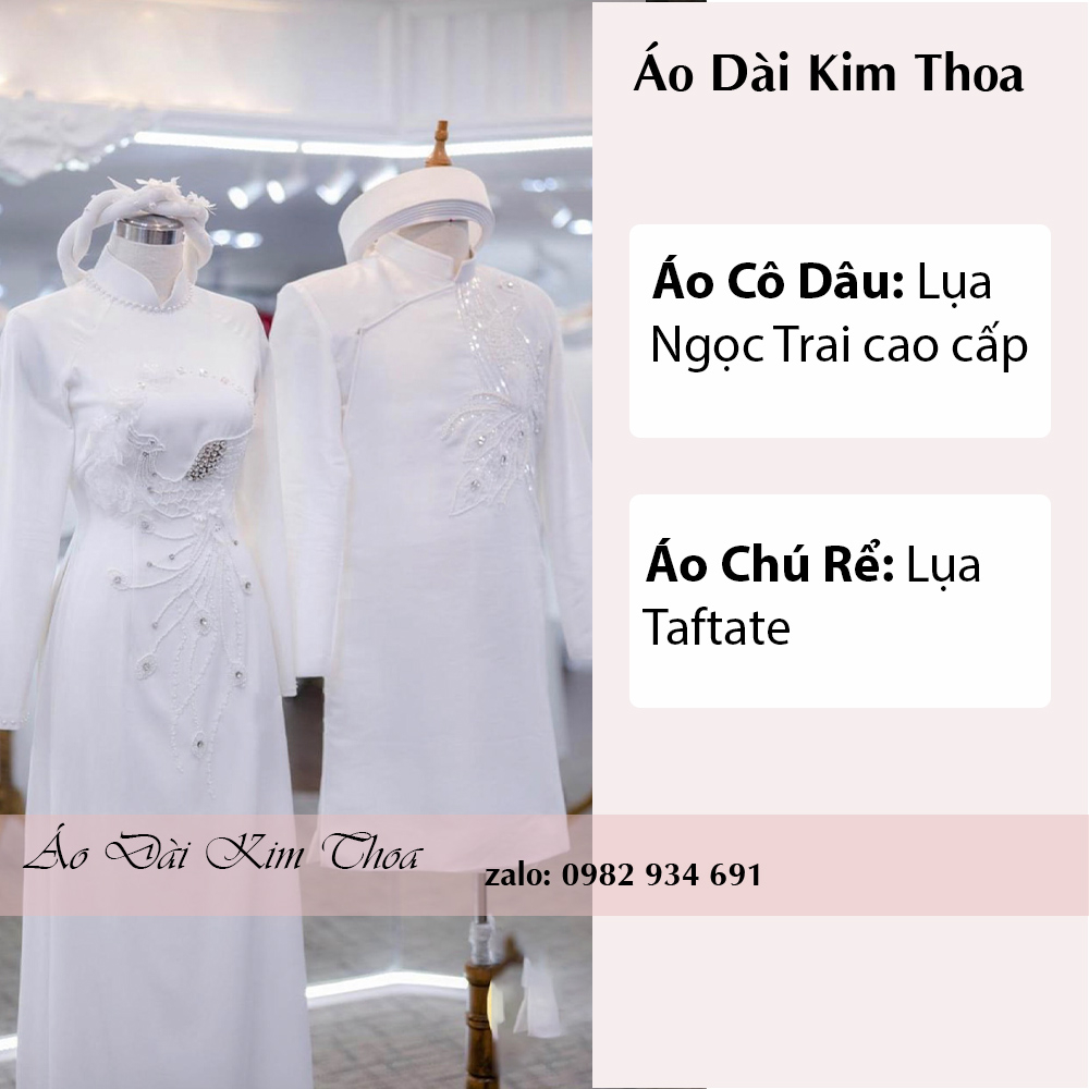 Áo Dài Cặp Cưới Hỏi Cô Dâu Chú Rể Màu Trắng AC04