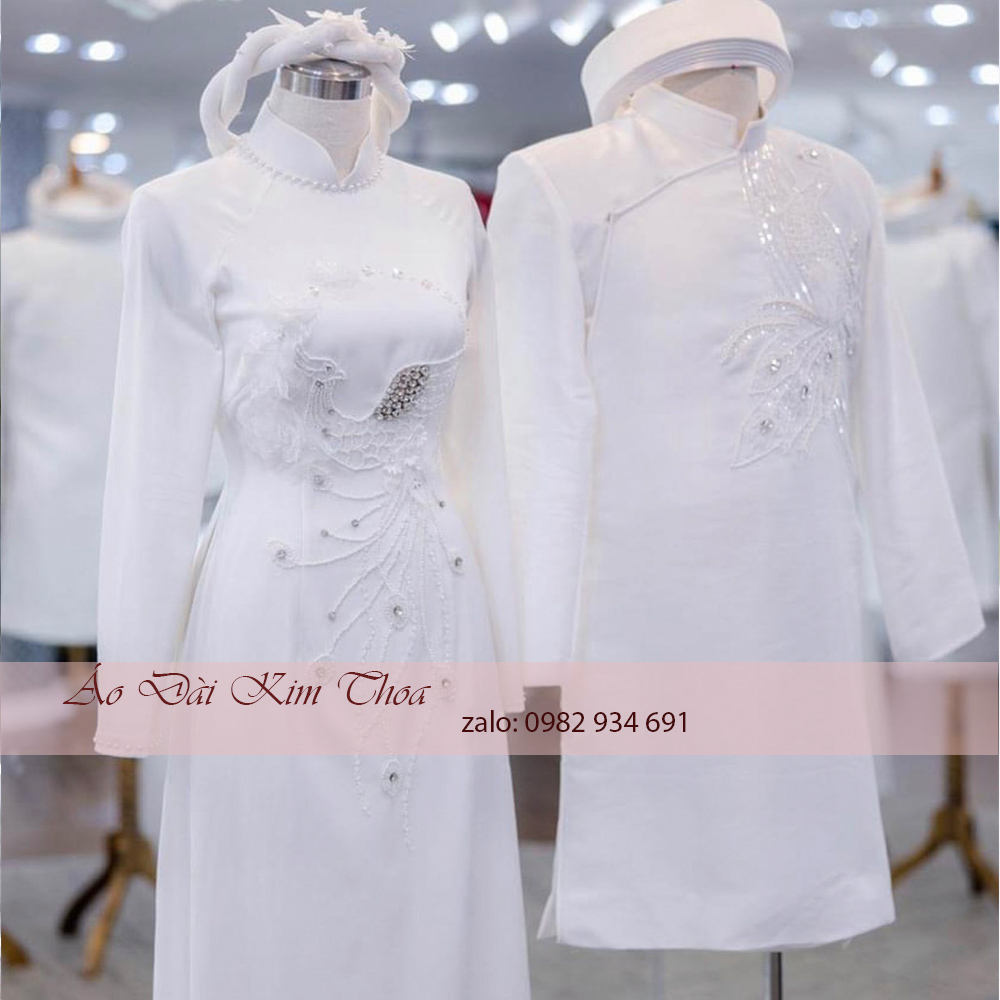 Áo Dài Cặp Cưới Hỏi Cô Dâu Chú Rể Màu Trắng AC04