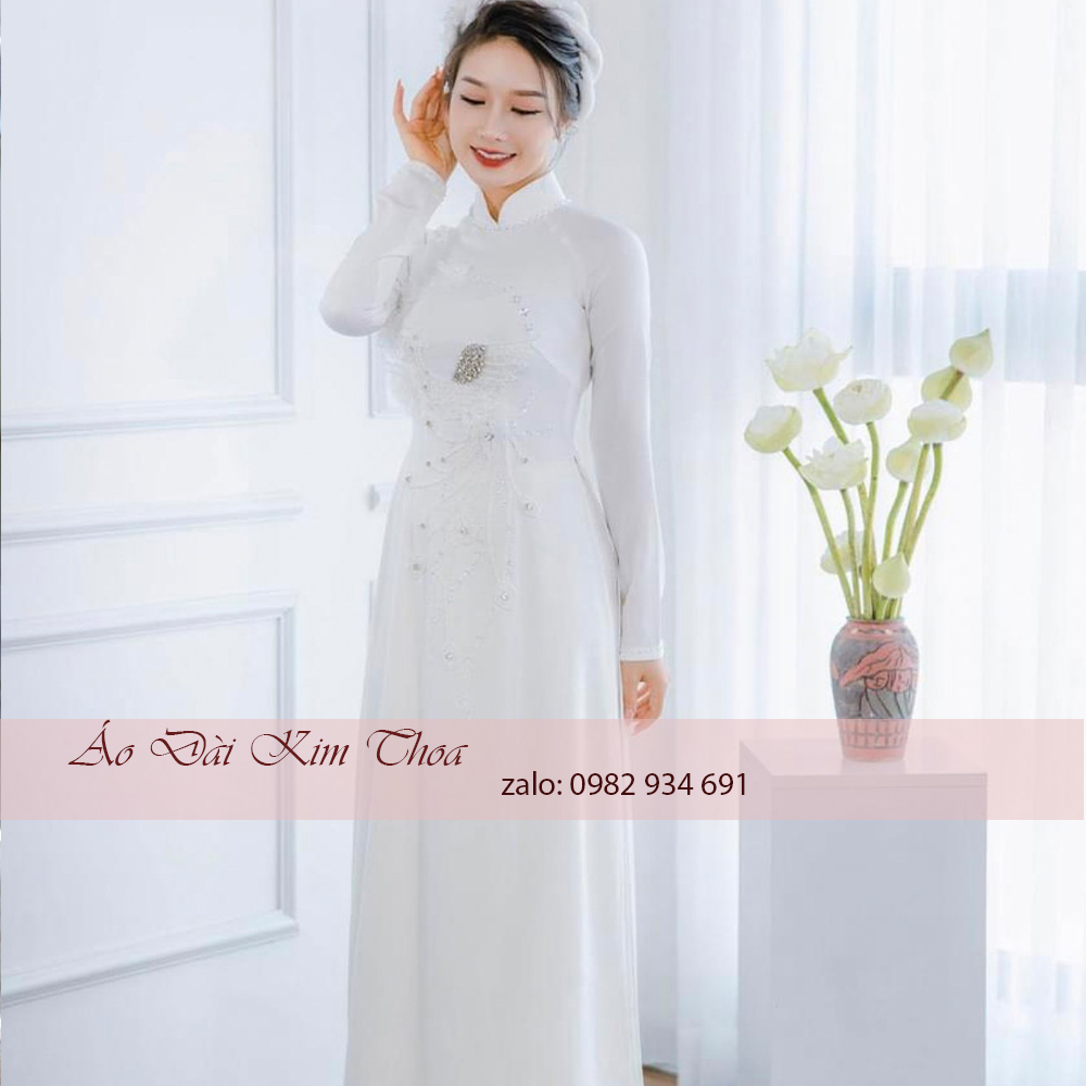 Áo Dài Cặp Cưới Hỏi Cô Dâu Chú Rể Màu Trắng AC04