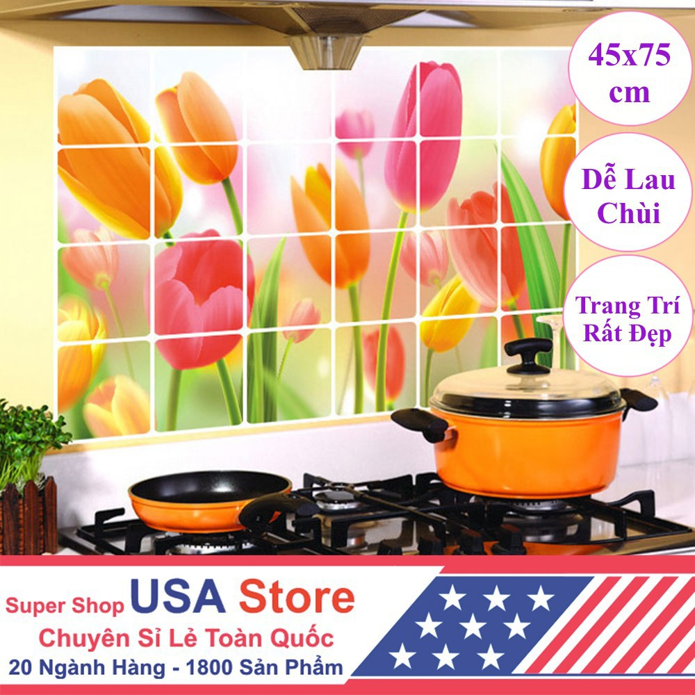 Miếng Dán Cách Nhiệt Trang Trí Nhà Bếp 45x75 Cm - Không Thấm Nước Dầu Mỡ