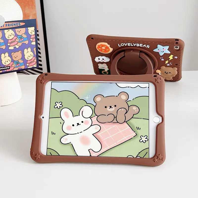 Ốp Ipad Silicone Gấu Dâu Ipad Air1/Air2/Air4/Air5/Gen10/Gen9/Gen8/Gen7/M1/11pro