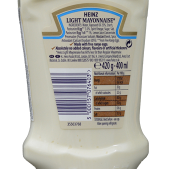 Sốt Mayonnaise Light Heinz 400ml (Date: T5/2024)