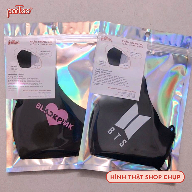 Khẩu Trang Fandom KPOP Cute Vải Bịt Mặt Chống Nắng 3 Lớp Ôm Mặt Có Nút Chỉnh Dây Đeo parteeshopvn