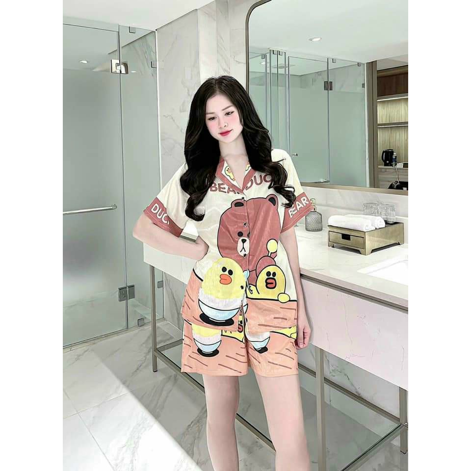 Bộ đồ ngủ pijama lụa xước cao cấp áo cộc - quần đùi nhiều mẫu