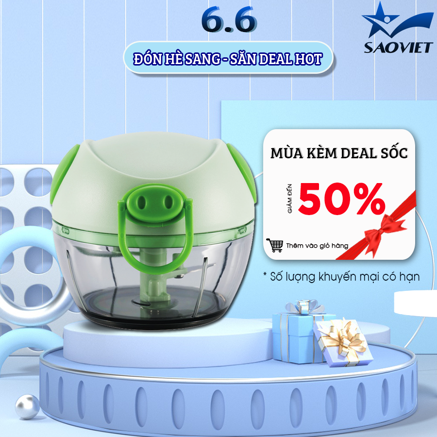Máy Xay Tỏi Ớt , Xay Rau Củ Quả Bằng Tay Damas A511 - Thiết Kế Nắp Mặt Con Lợn - Lưỡi Dao Sắc Bén Tiện Dụng - Saoviet