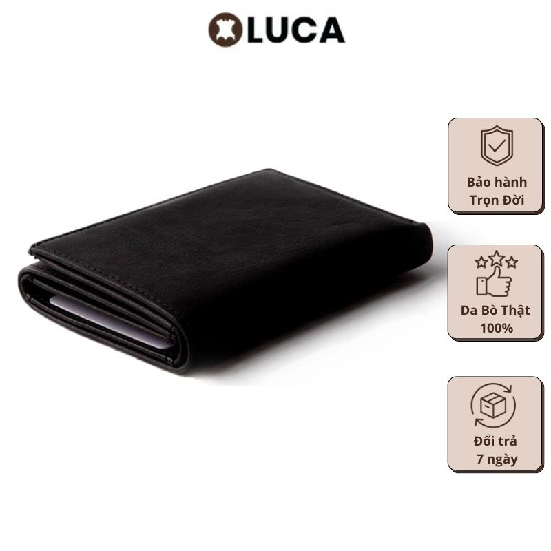 Ví Nam Gấp 3 LUCA Mini Da Bò Thật Kiểu Dáng Nhỏ Gọn Nhiều Ngăn Dạng Gập Cao Cấp Hợp Thời Trang Bảo Hành Trọn Đời V013A1