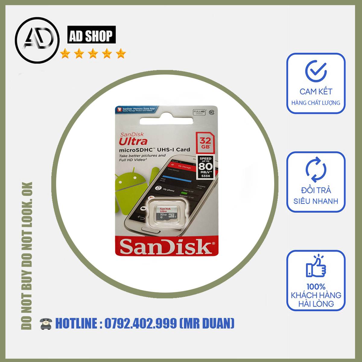 Thẻ nhớ Micro SD Scandisk 32Gb class 10 -80Mb bh 5 năm Hàng chính hãng