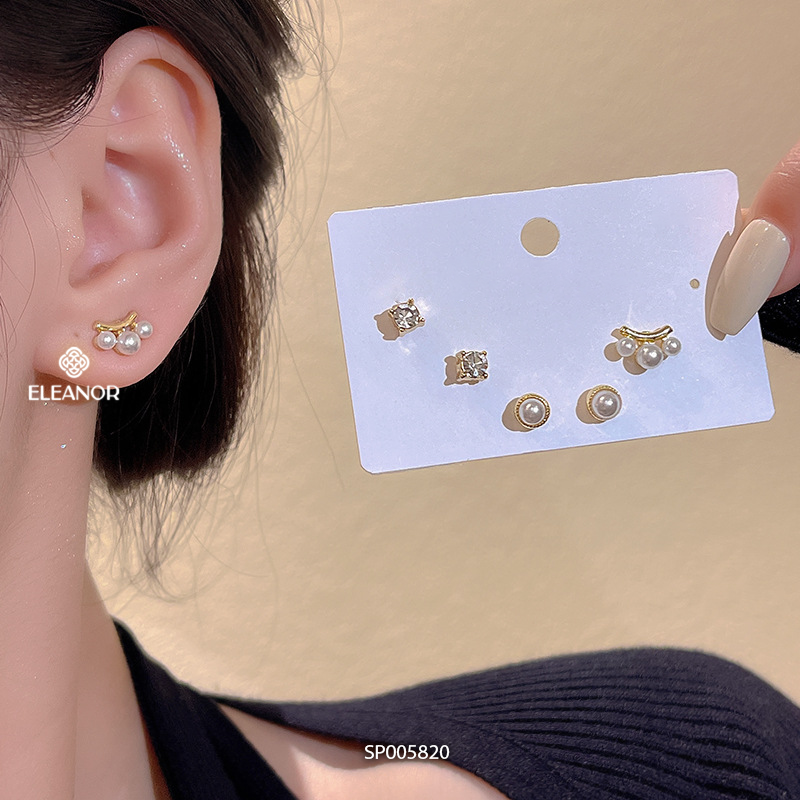 Set bông tai nữ chuôi bạc 925 Eleanor Accessories đính đá ngọc trai nhân tạo phụ kiện trang sức 5820