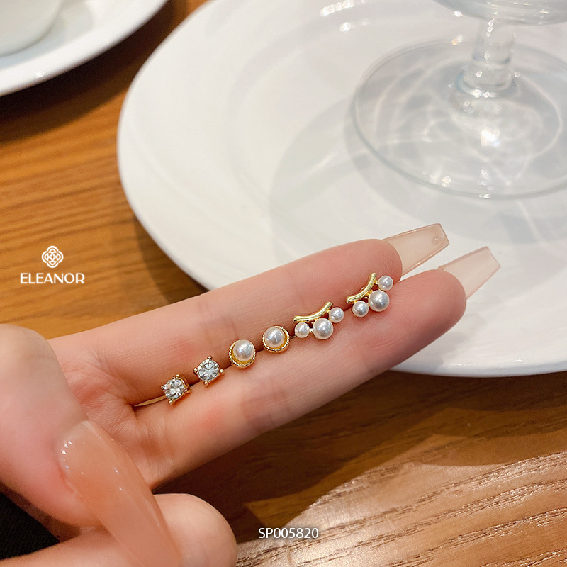 Set bông tai nữ chuôi bạc 925 Eleanor Accessories đính đá ngọc trai nhân tạo phụ kiện trang sức 5820