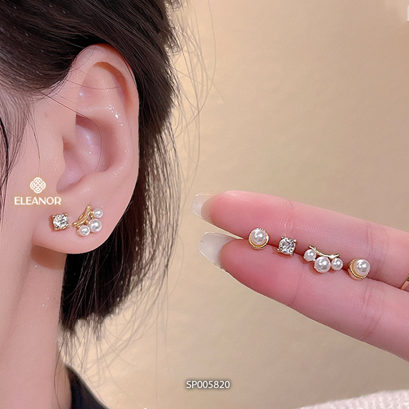 Set bông tai nữ chuôi bạc 925 Eleanor Accessories đính đá ngọc trai nhân tạo phụ kiện trang sức 5820