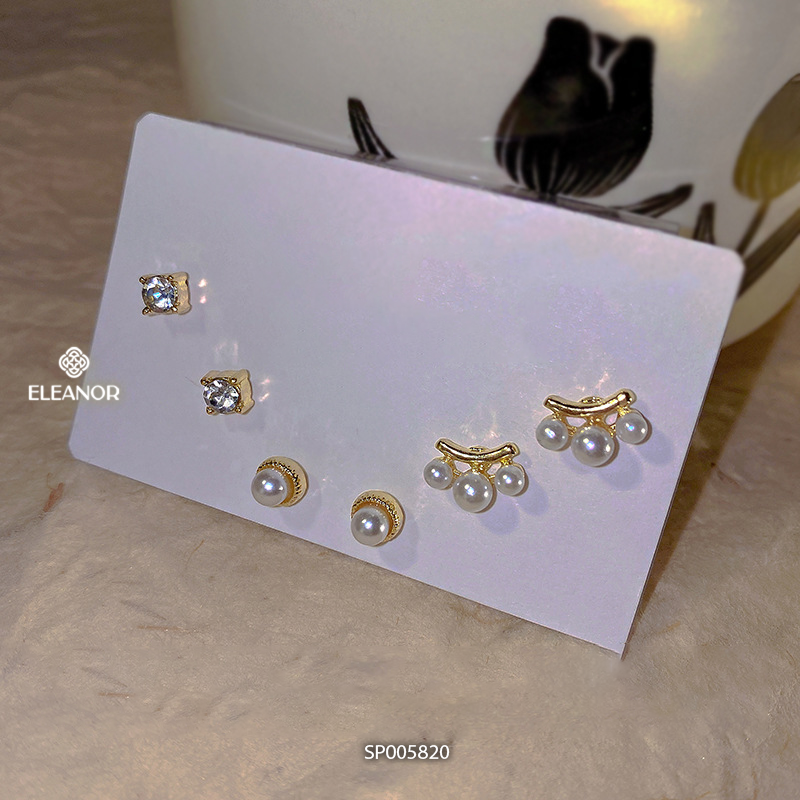 Set bông tai nữ chuôi bạc 925 Eleanor Accessories đính đá ngọc trai nhân tạo phụ kiện trang sức 5820