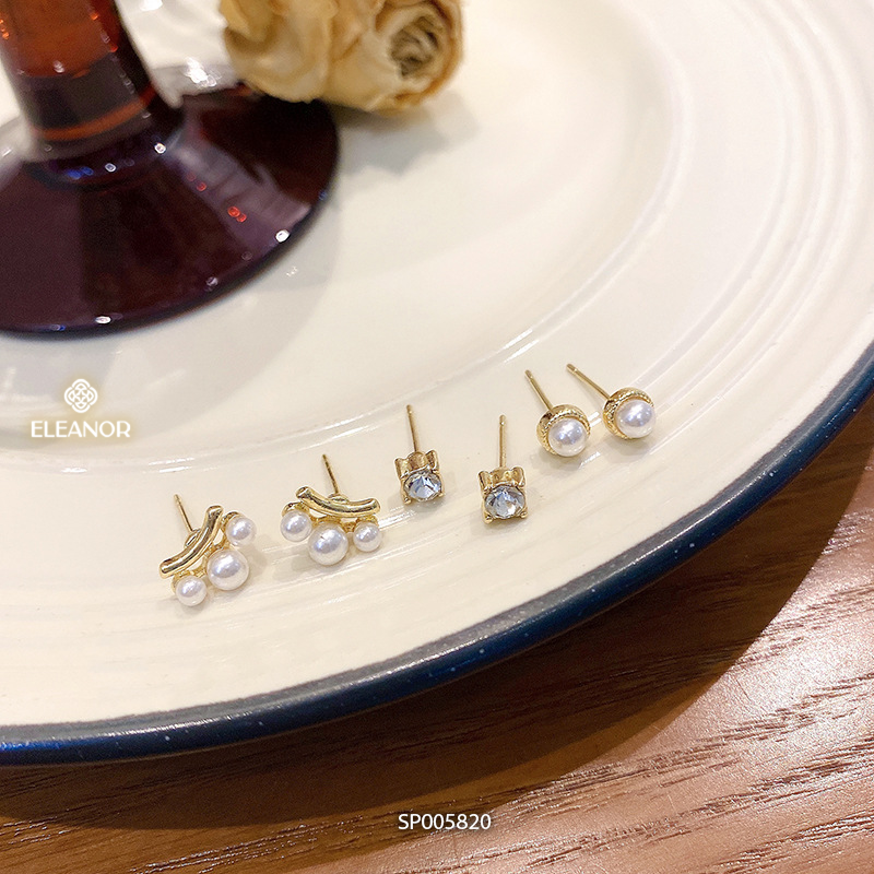 Set bông tai nữ chuôi bạc 925 Eleanor Accessories đính đá ngọc trai nhân tạo phụ kiện trang sức 5820