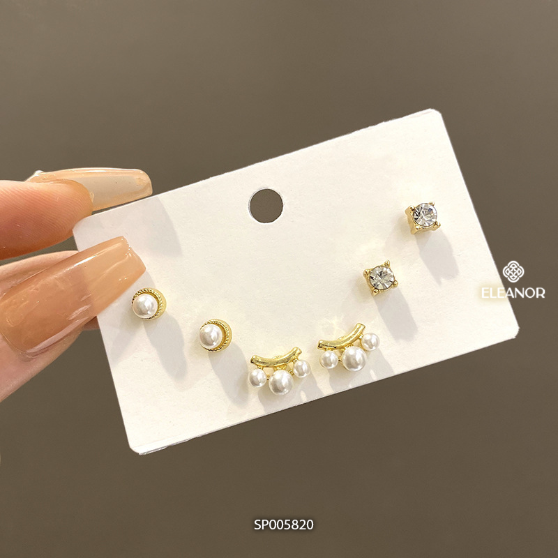 Set bông tai nữ chuôi bạc 925 Eleanor Accessories đính đá ngọc trai nhân tạo phụ kiện trang sức 5820