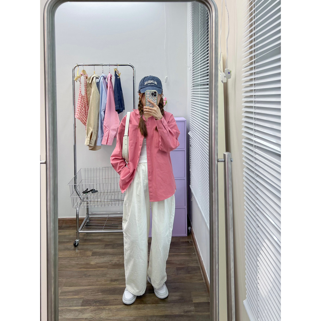 Áo khoác kaki nữ tay dài form rộng cổ sơ mi nút bọc điểm nhấn 2 túi Kora Jacket – Siblinghouse