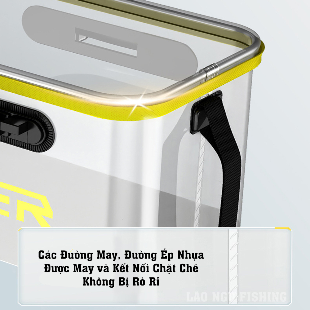 Thùng Đựng Cá SUPER Trong Suốt đa năng, Chất liệu EVA chống thấm nước, có thể gấp gọn tiện lợi
