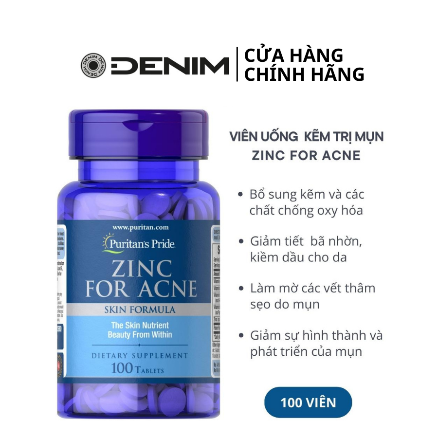 Viên uống bổ sung kẽm giảm mụn Zinc For Acne Puritan's Pride 100 viên CHÍNH HÃNG