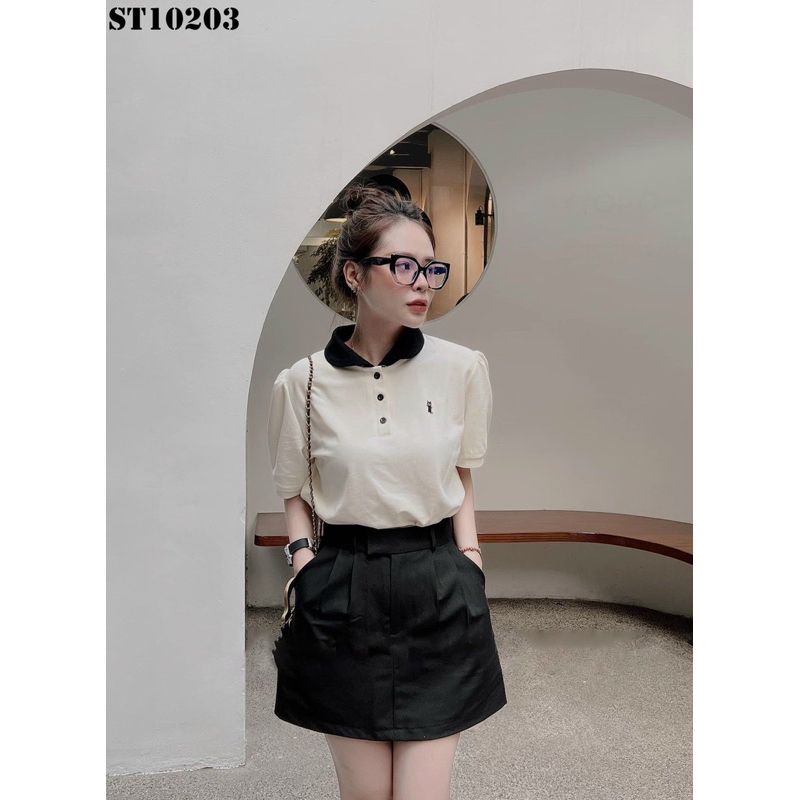 Áo phông Polo meo meo tay bo hoạ tiết mèo thêu chất tàu xịn form chuẩn