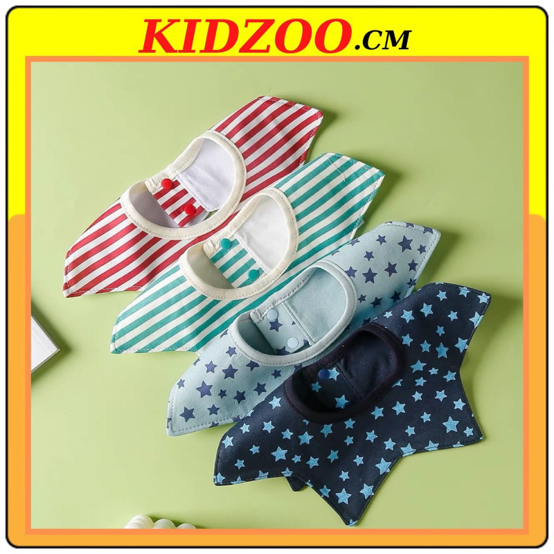 Yếm tròn cho bé 360 độ làm từ vải cotton mềm mịn thấm hút tốt cho bé trai bé gái sơ sinh có cúc bấm KIDZOO.CM