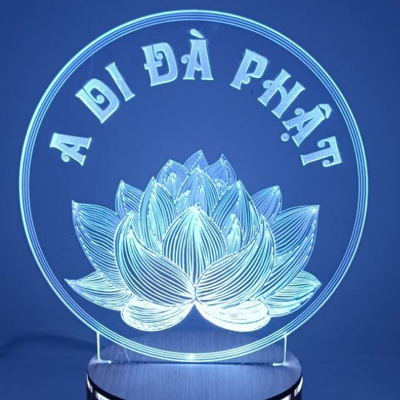 Đèn led 3D khắc chữ A Di Đà Phật đèn liên hoa để bàn