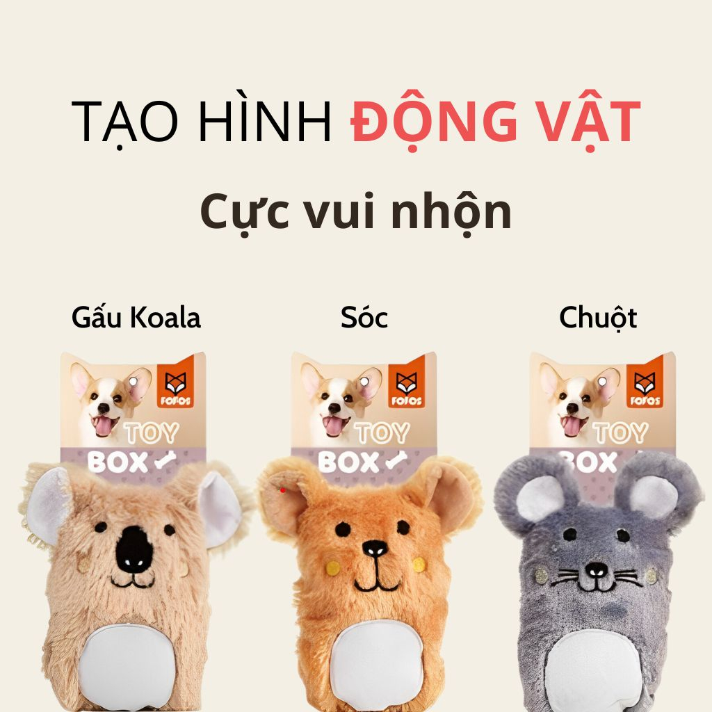 Đồ chơi cho chó FOFOS, Đồ chơi thú bông hình động vật, Tiếng kêu đáng yêu, Giảm đau răng nướu, Vải nhung mềm mại an toàn