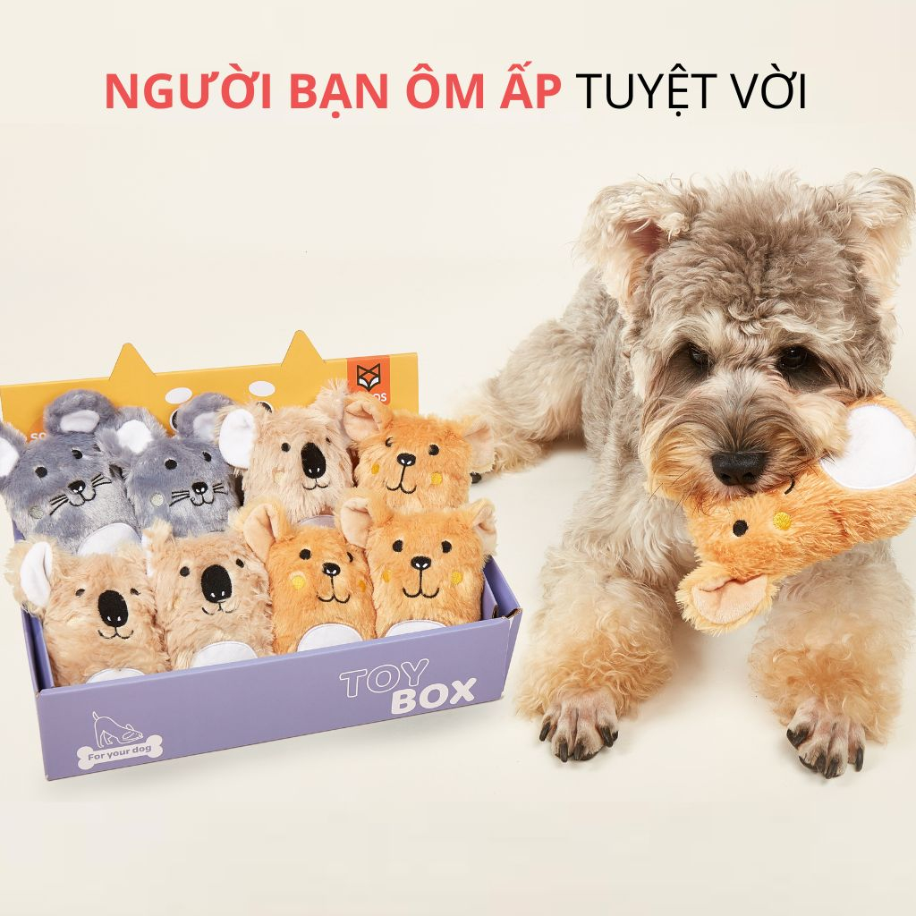 Đồ chơi cho chó FOFOS, Đồ chơi thú bông hình động vật, Tiếng kêu đáng yêu, Giảm đau răng nướu, Vải nhung mềm mại an toàn