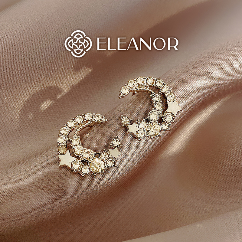 Bông tai nữ chuôi bạc 925 Eleanor Accessories hình mặt trăng họa tiết ngôi sao đính đá phụ kiện trang sức 5819