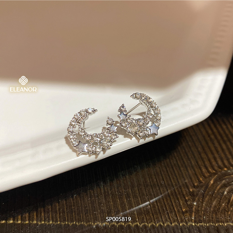 Bông tai nữ chuôi bạc 925 Eleanor Accessories hình mặt trăng họa tiết ngôi sao đính đá phụ kiện trang sức 5819