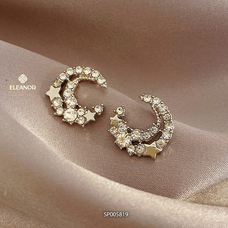 Bông tai nữ chuôi bạc 925 Eleanor Accessories hình mặt trăng họa tiết ngôi sao đính đá phụ kiện trang sức 5819